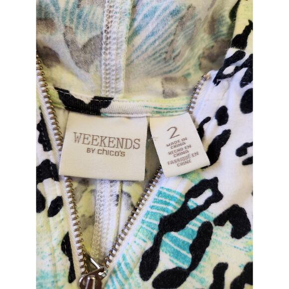 Chicos Weekends Hoodie Full Zip Animal Print Short Sleeve Jacket NWOT Size Large - Picture 5 of 5